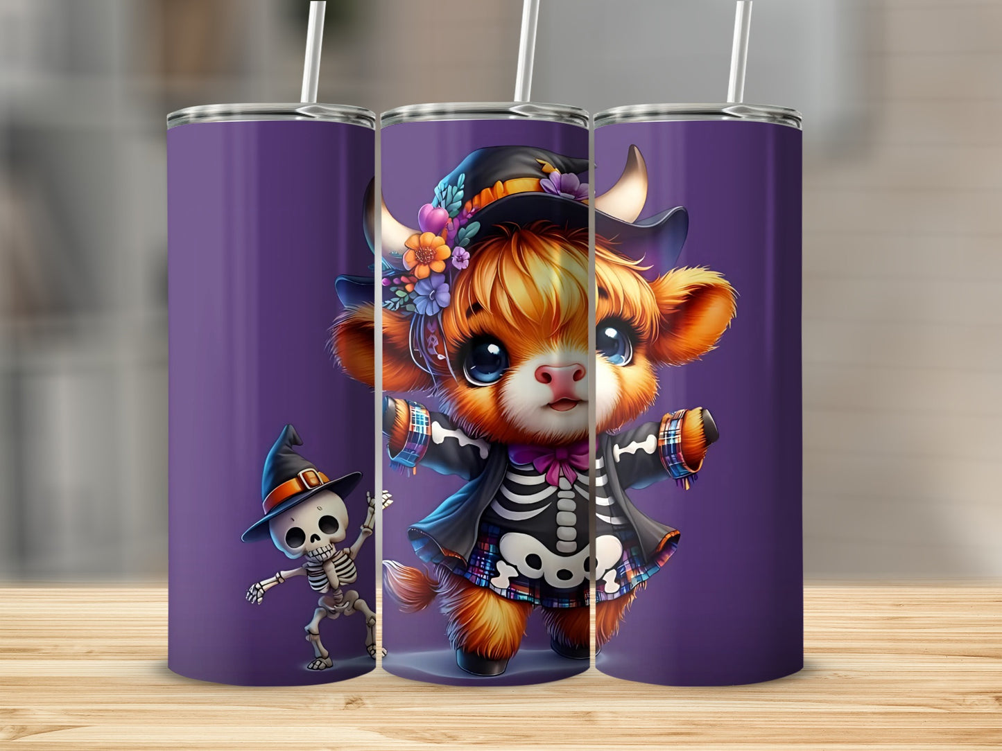 Cute Halloween Cow and Skeleton Design Tumbler Product