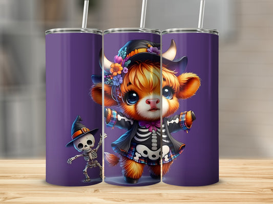 Cute Halloween Cow and Skeleton Design Tumbler Product