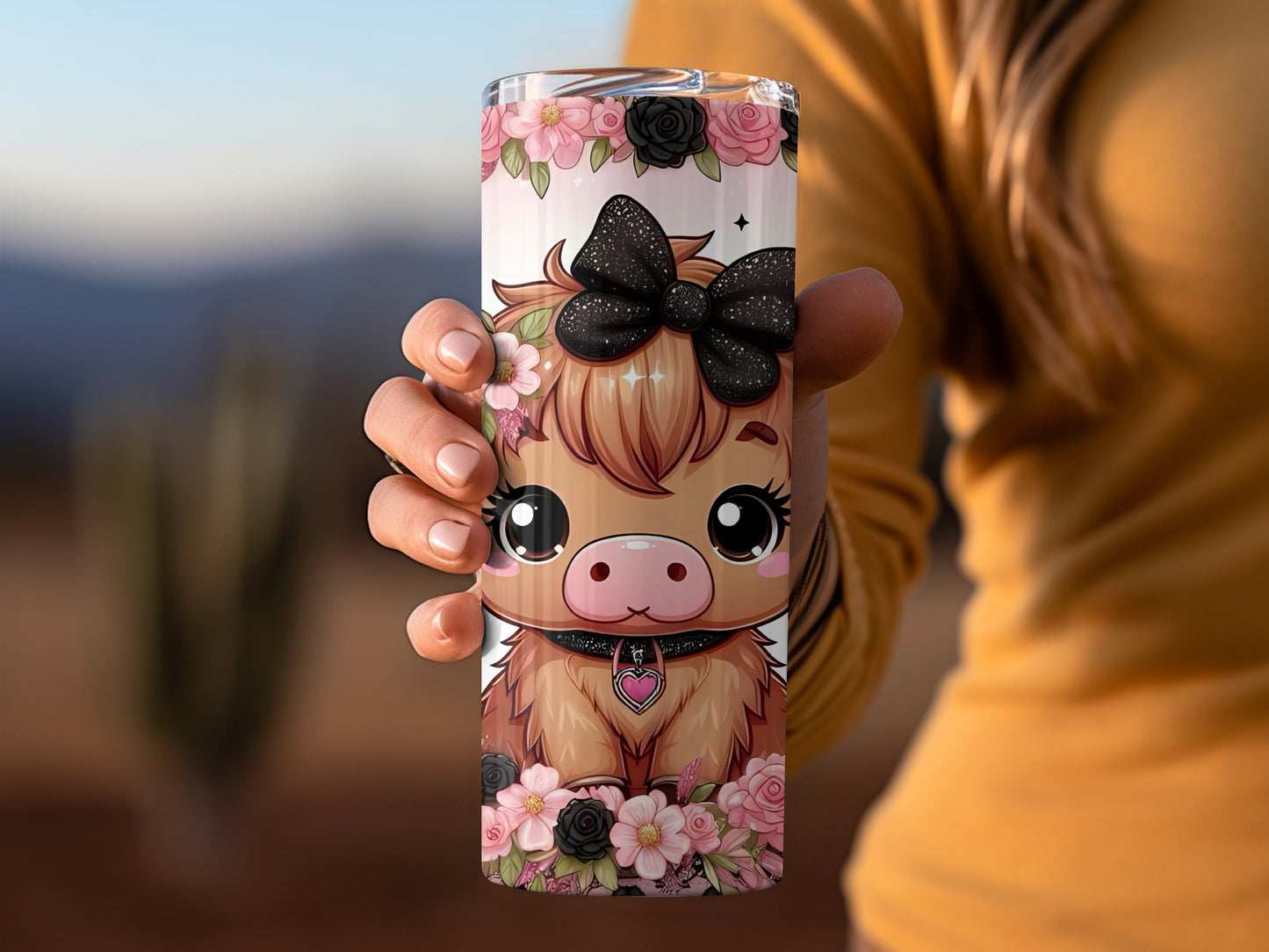 Cute Cow with Flowers and Bow Insulated Tumbler