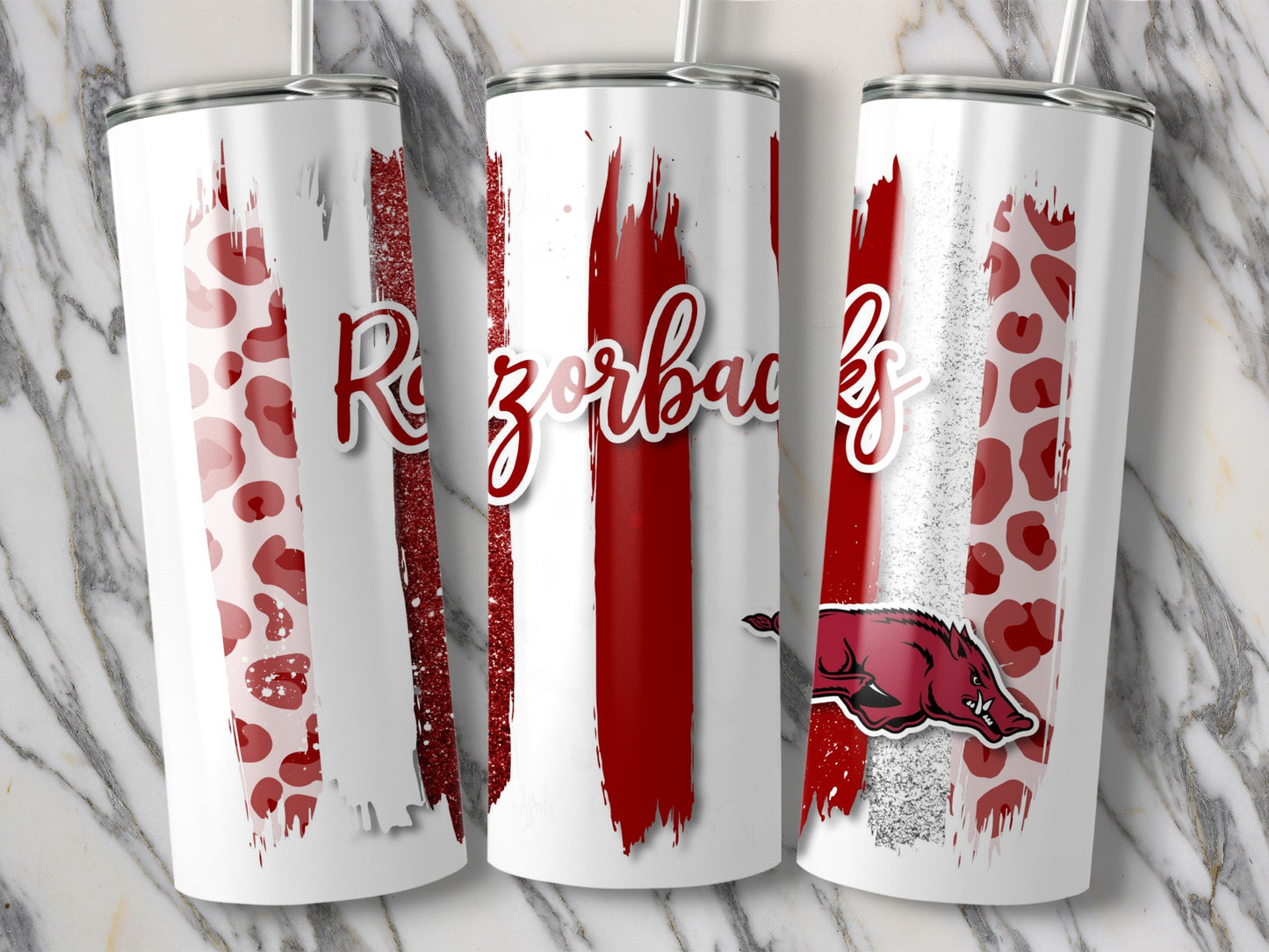 Razorbacks Hog Leopard Print Striped Design Tumblers
