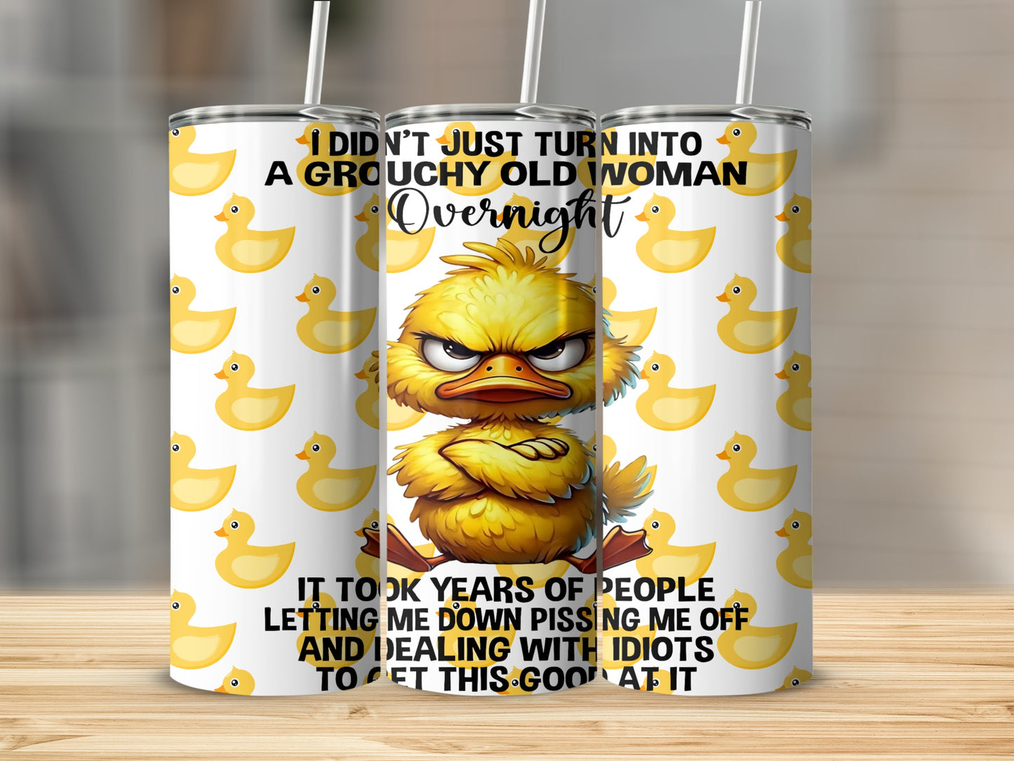 Funny Grouchy Old Woman Duck Design Tumbler Cup