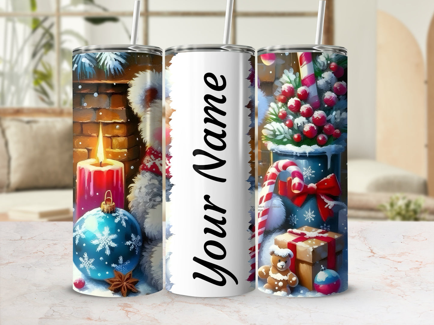 Personalized Christmas-themed Travel Tumbler