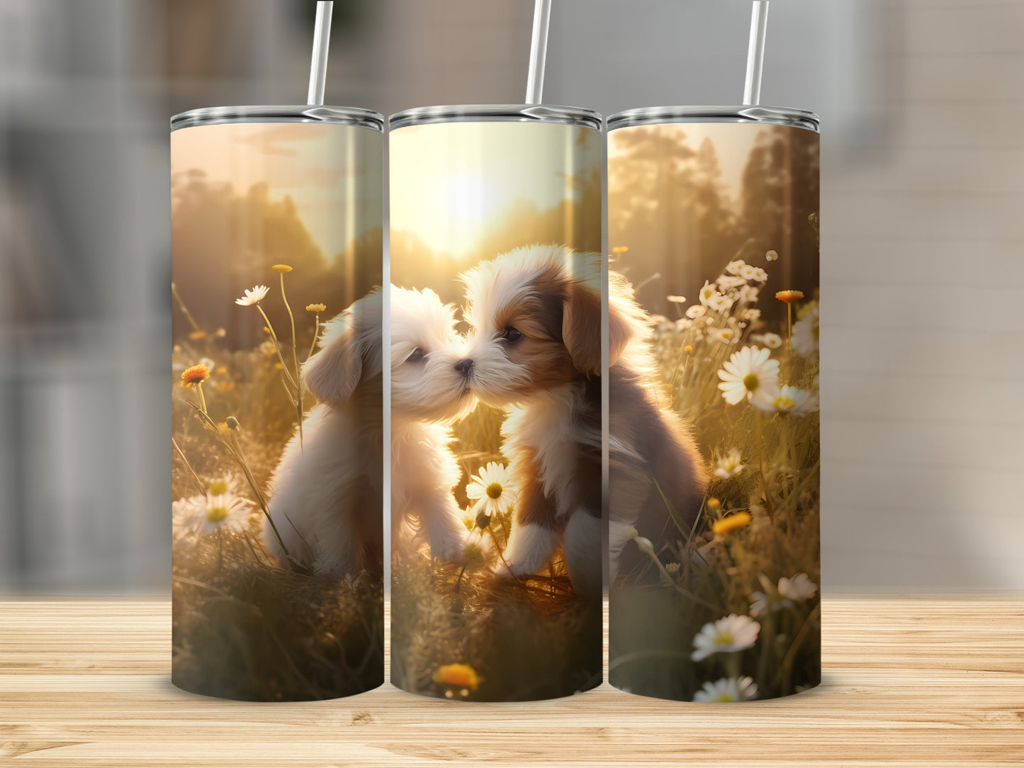 Sweet Puppies Noses Touching Daisy Meadow Sunset product type