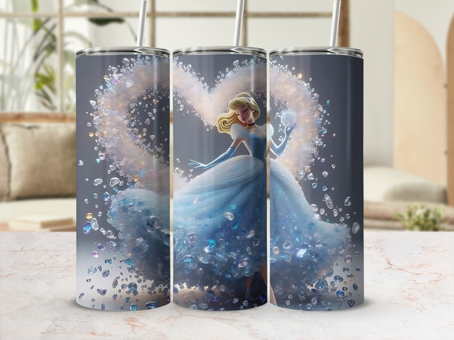 Enchanted Cinderella Sparkling Tumbler with Straw Cup
