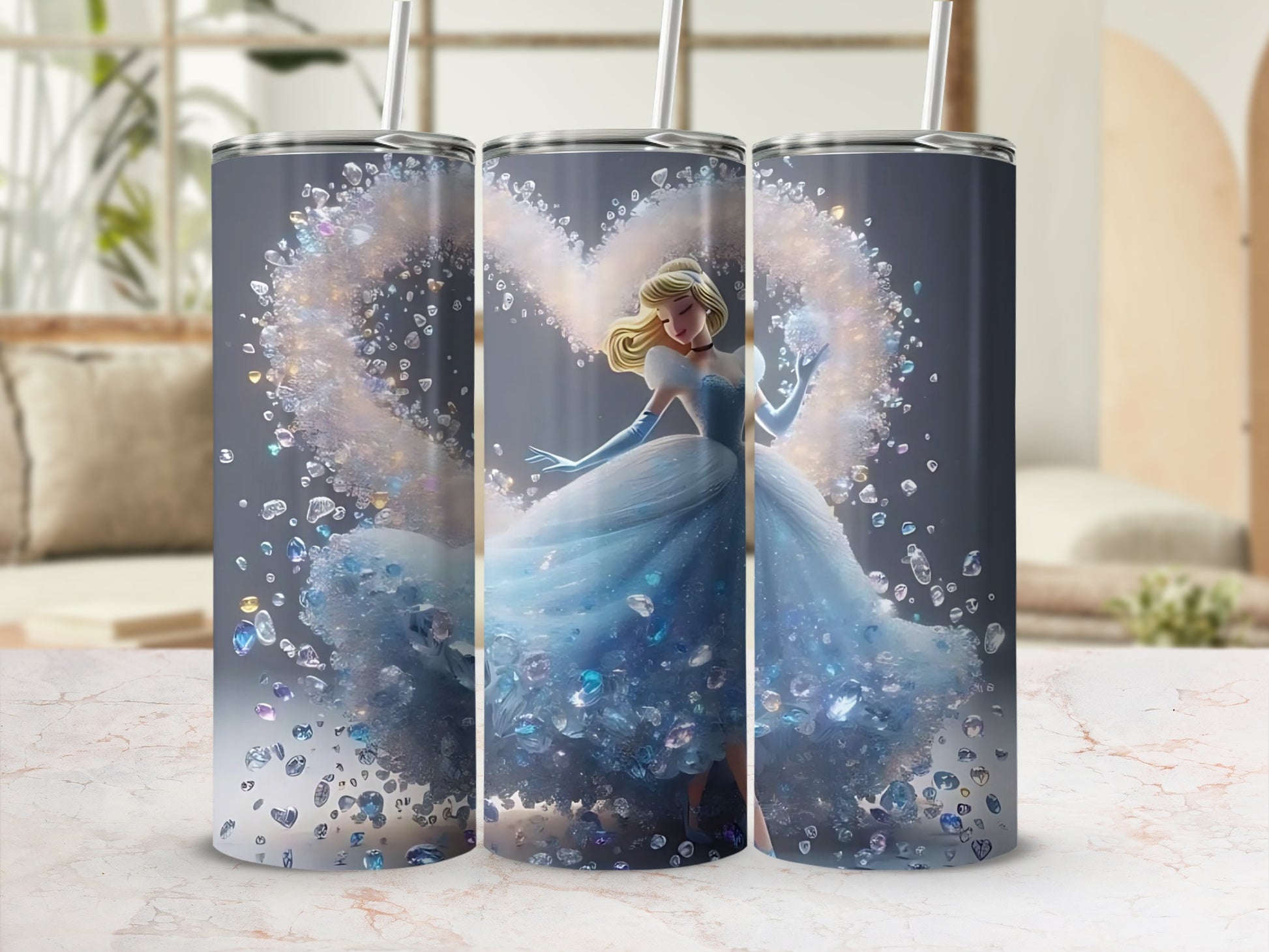Enchanted Cinderella Sparkling Tumbler with Straw Cup