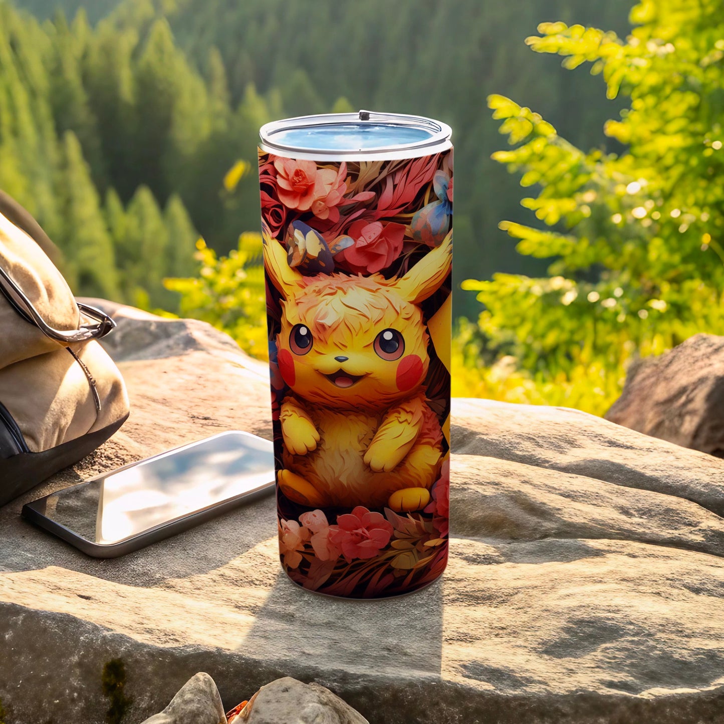 Cute Pikachu with Floral Background Tumbler