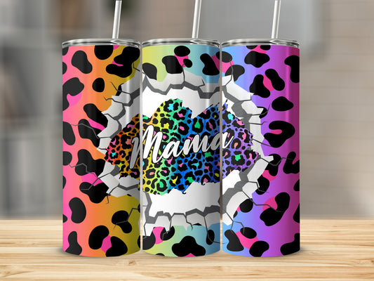 Colorful Leopard Print Tumbler with Mama Design