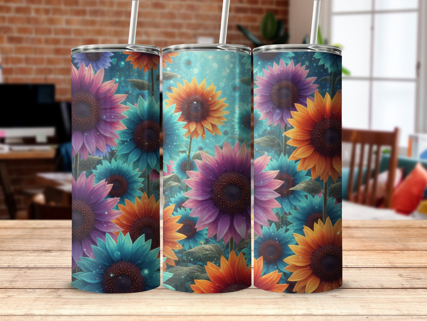 Colorful Sunflower Design Stainless Steel Tumbler