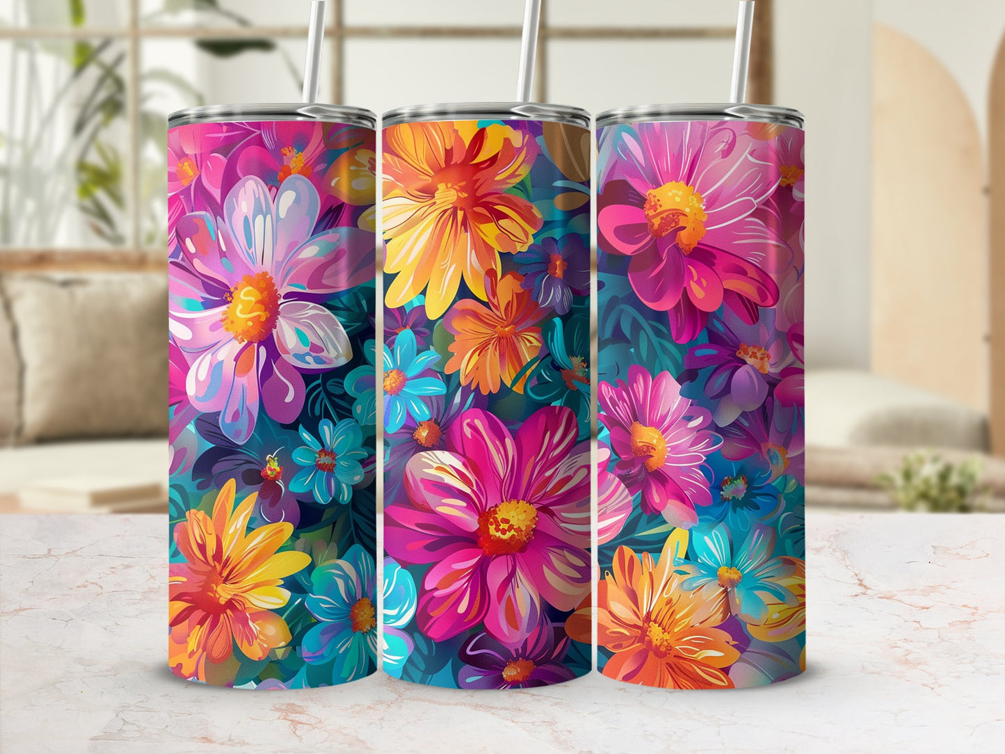 Vibrant Floral Pattern Insulated Tumbler Drinkware