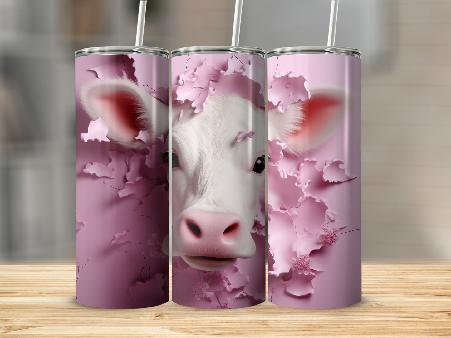 Sweet Pink Floral Calf Face Design Tumbler product type