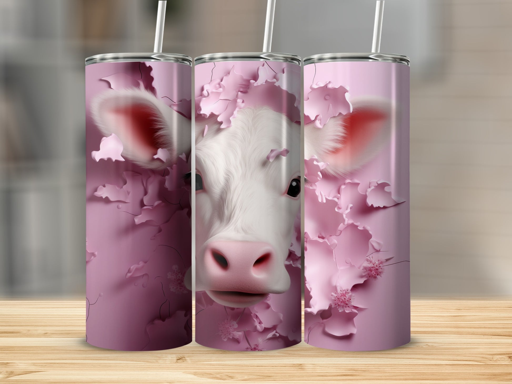 Sweet Pink Floral Calf Face Design Tumbler product type