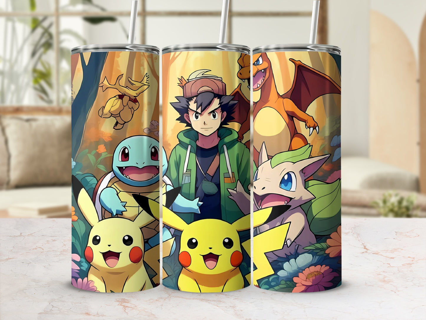 Colorful Character Print Tumbler with Straw