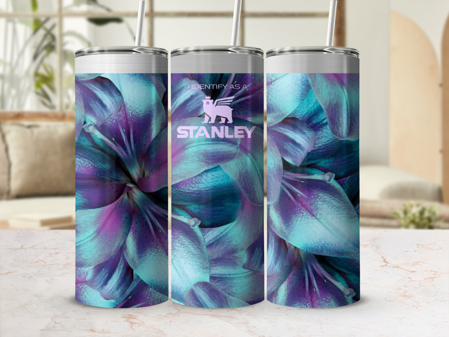 Stanley Blue Floral Patterned Drinkware With Straw