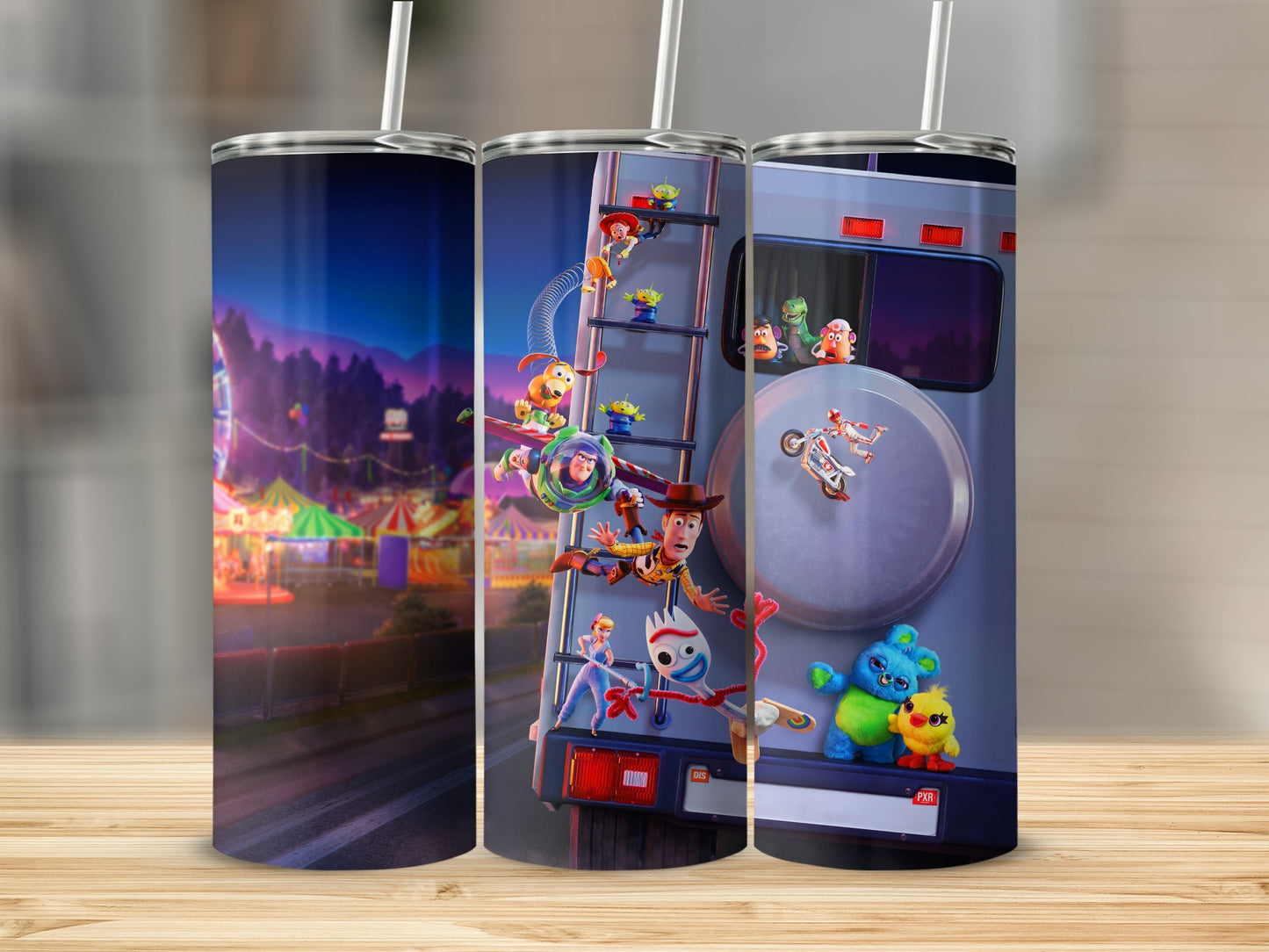 Toy-Themed Travel Tumbler with Straw for Kids and Adults