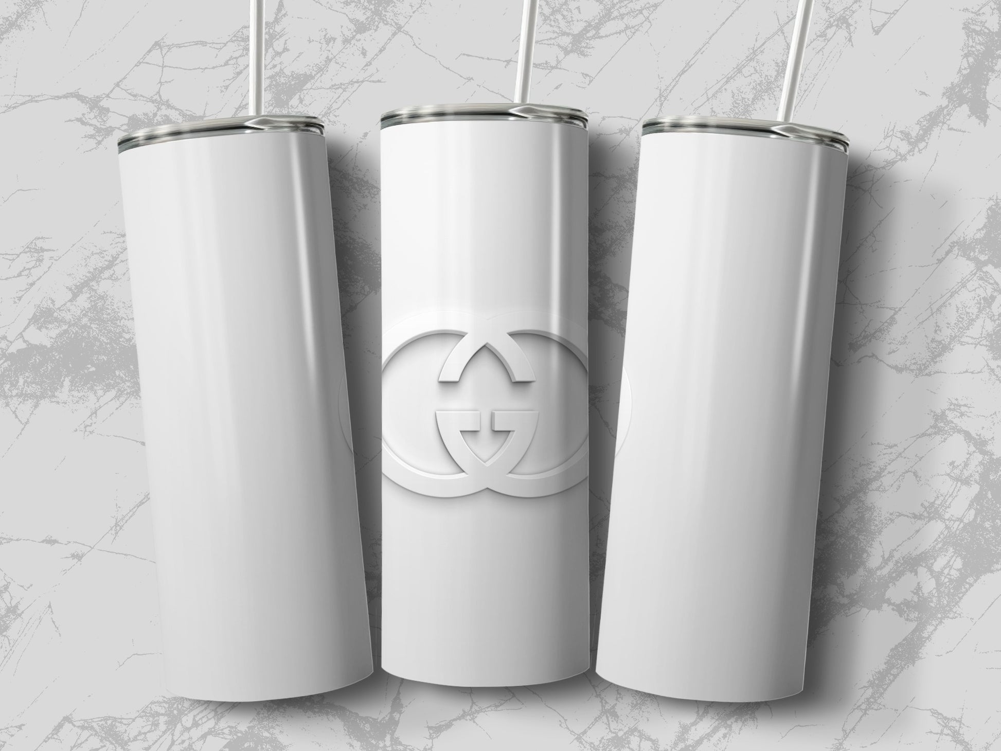Triple White Gucci-Inspired 20oz Skinny Tumbler