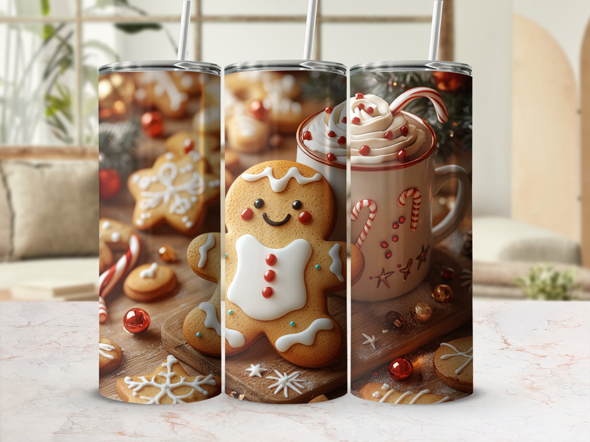 Festive Gingerbread and Candy Cane Themed Tumbler