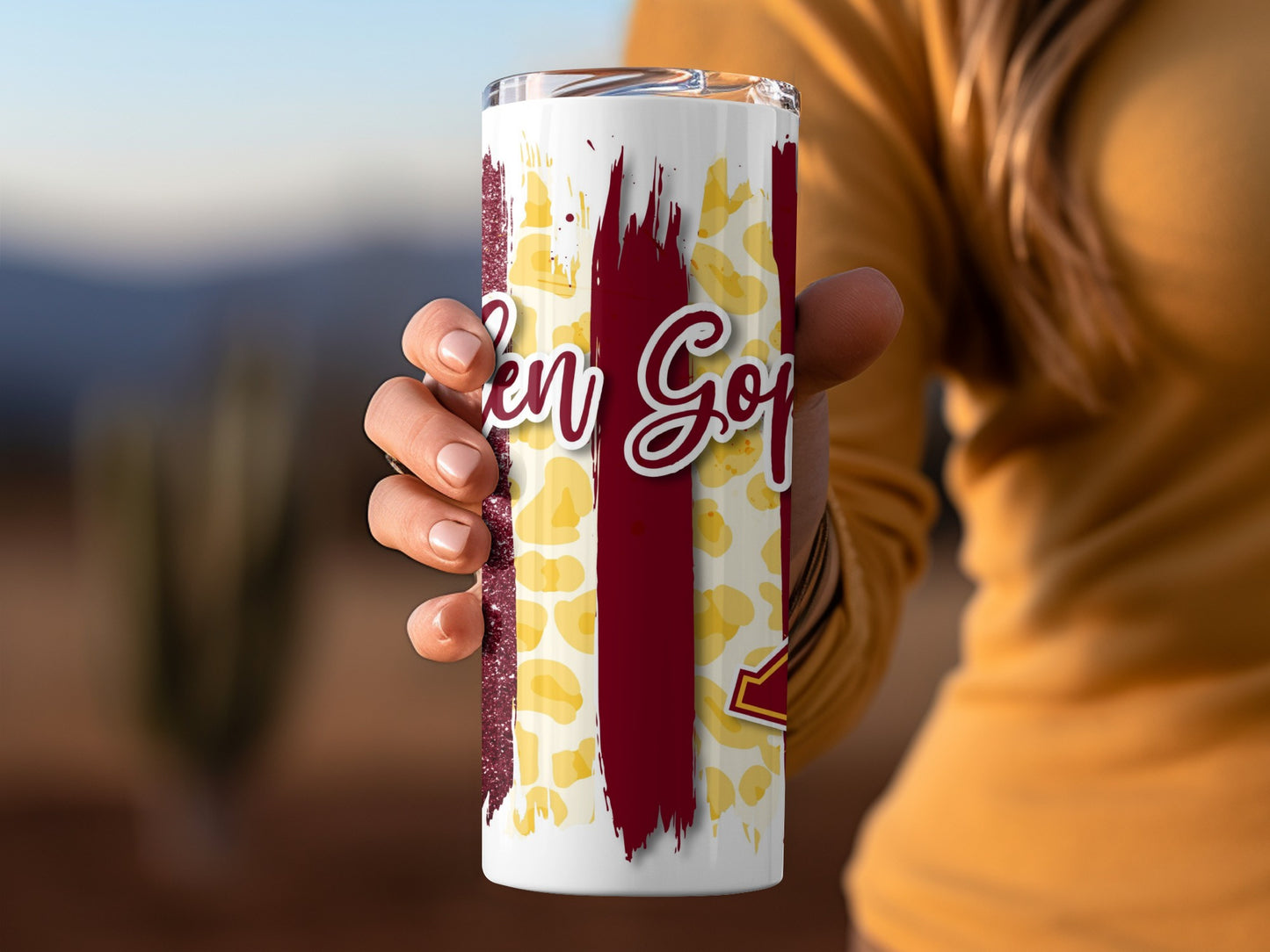 Golden Gophers Brush Strokes Maroon Gold Logo Design Tumblers