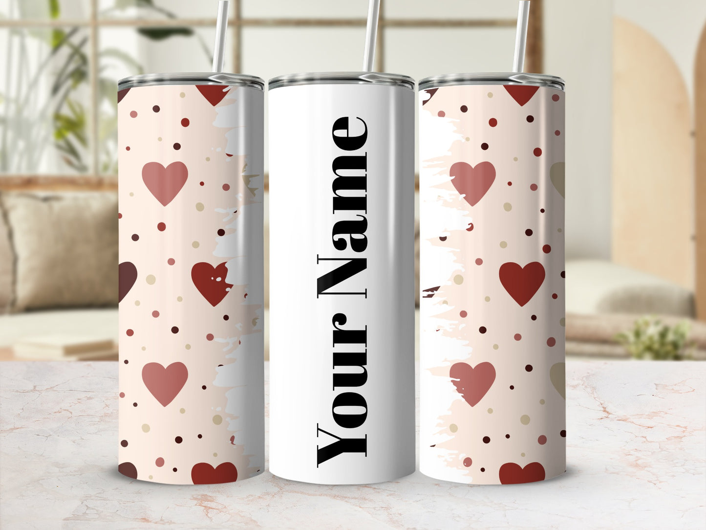 Personalized Heart Pattern Customizable Tumbler