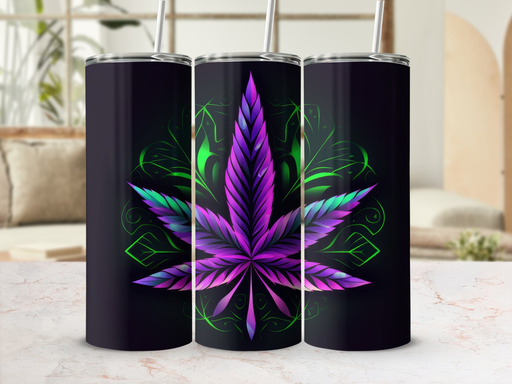 Vibrant Gradient Cannabis Leaf Art Design Tumbler