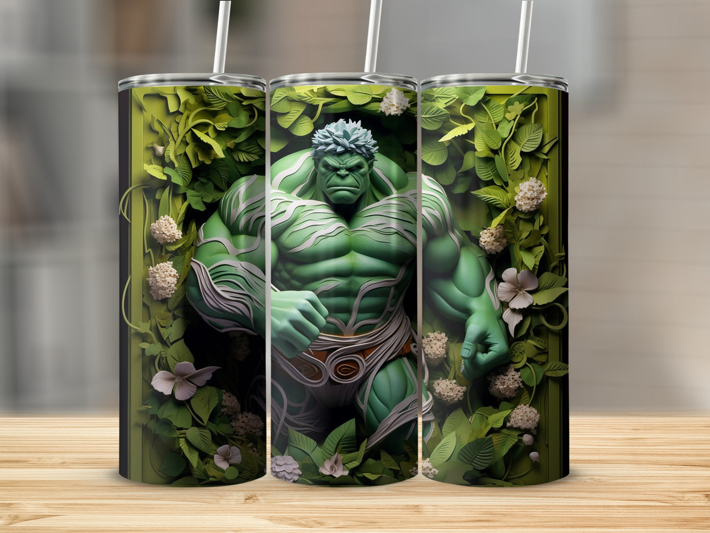 Hulk Green Jungle Design Tumbler with Straw