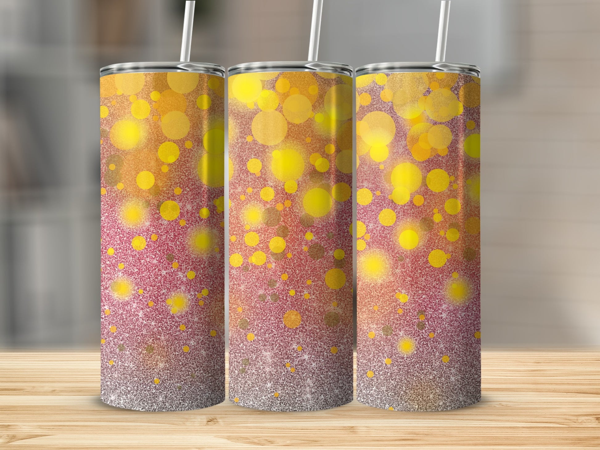 Glittering Yellow and Pink Dot Design Tumbler