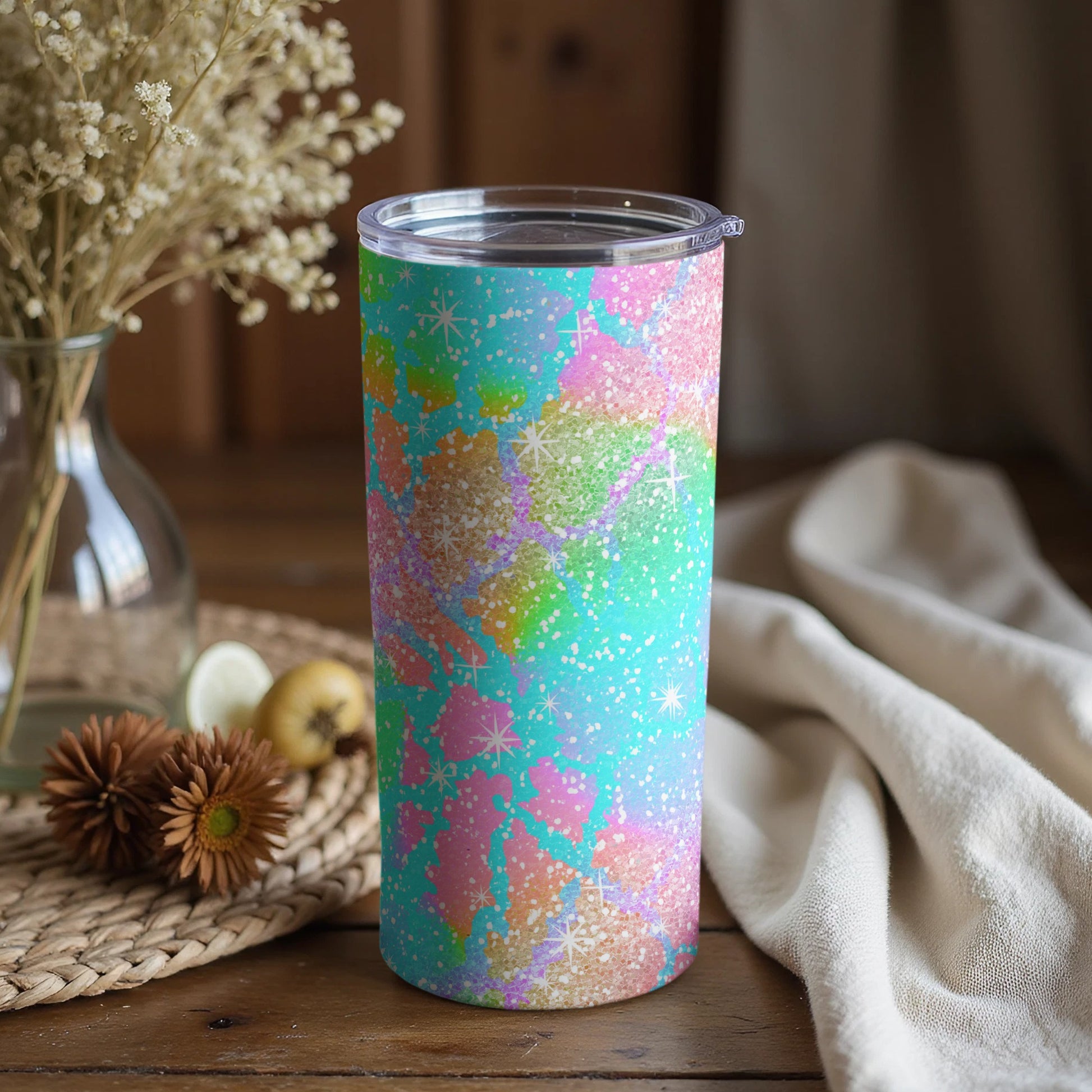 Colorful Glitter Splash Patterned Tumbler for Sale