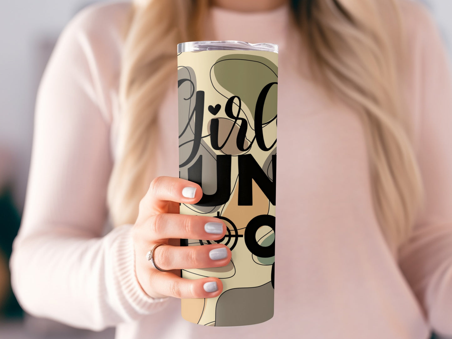 Girls Support Camo Sleeve Tumbler with Sayings Design