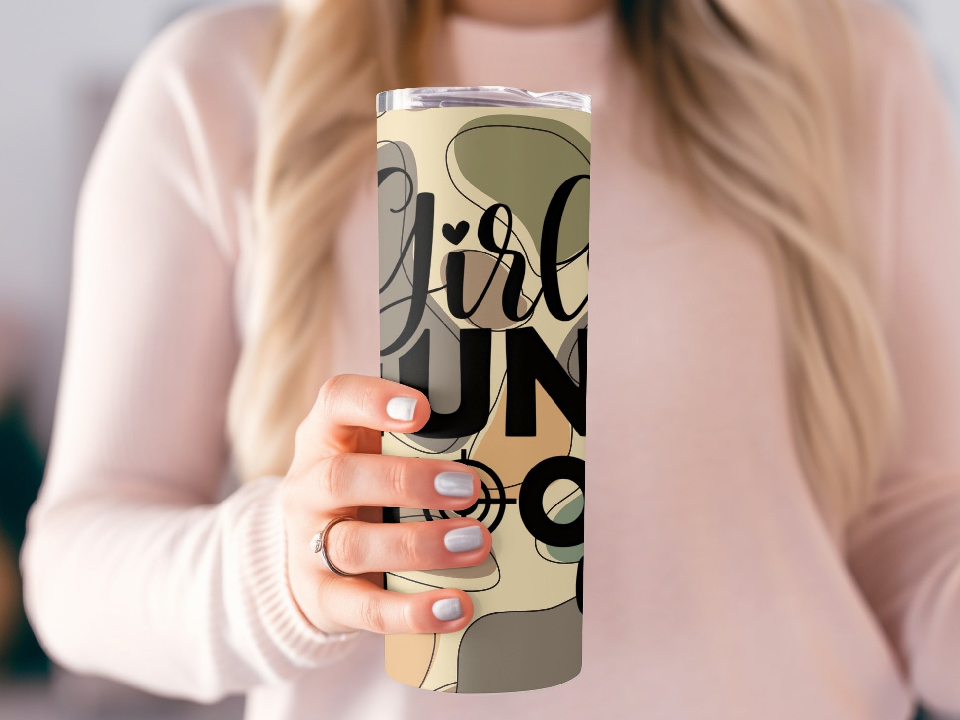 Girls Support Camo Sleeve Tumbler with Sayings Design