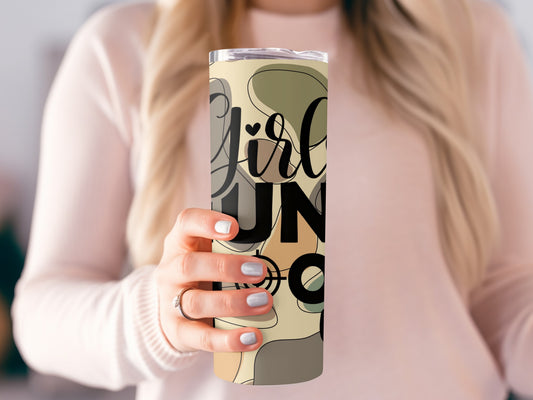 Girls Support Camo Sleeve Tumbler with Sayings Design