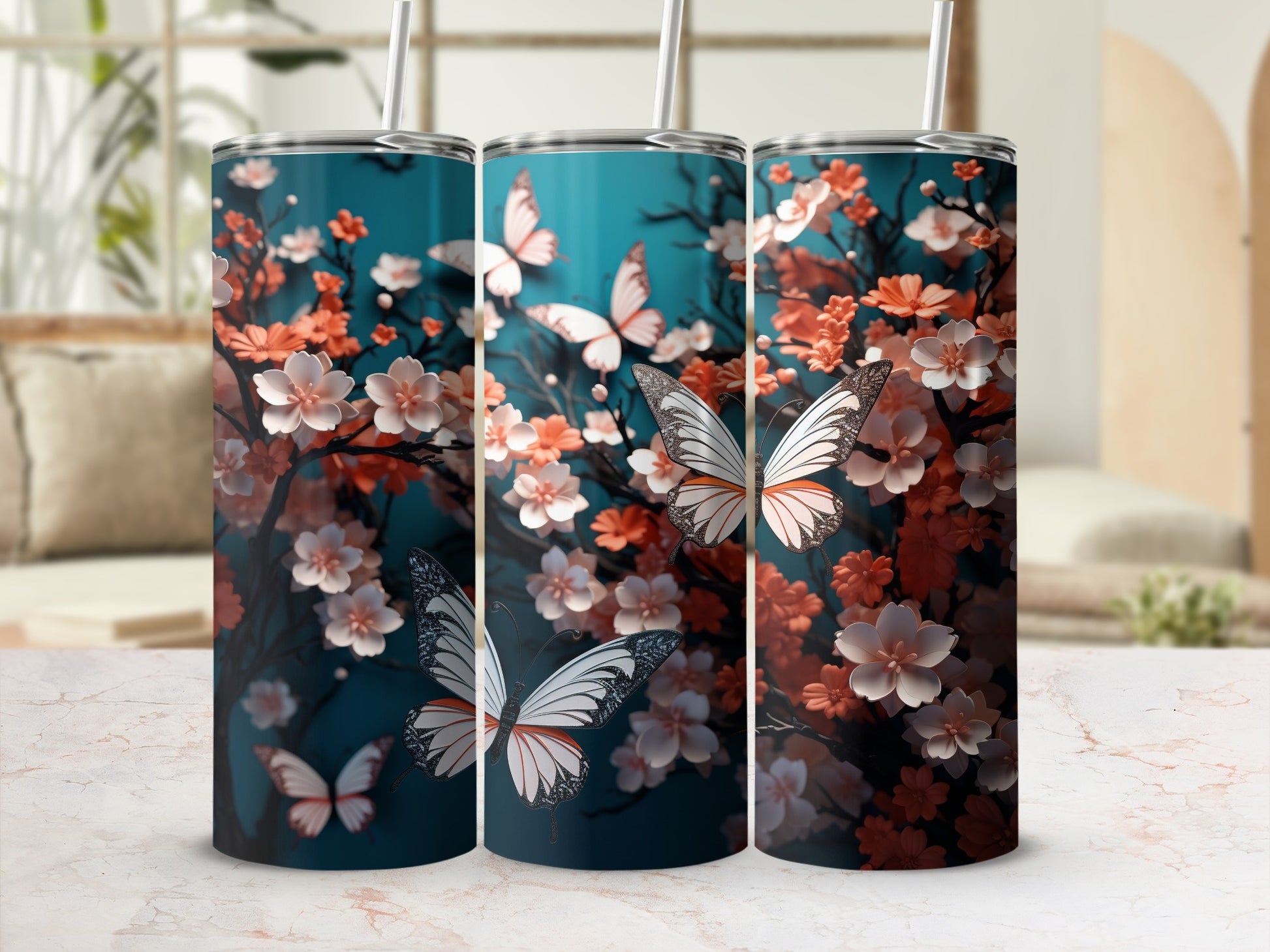 Elegant Butterfly Floral Blossom Nature Tumbler product type
Tumbler
Butterfly
Floral
Blossoms
Flowers
Nature
Teal
Pink
White
Branches
Drinkware
Gift
Spring
Summer
Aesthetic
Elegant
Unique
Design
Vibrant
TravelCup