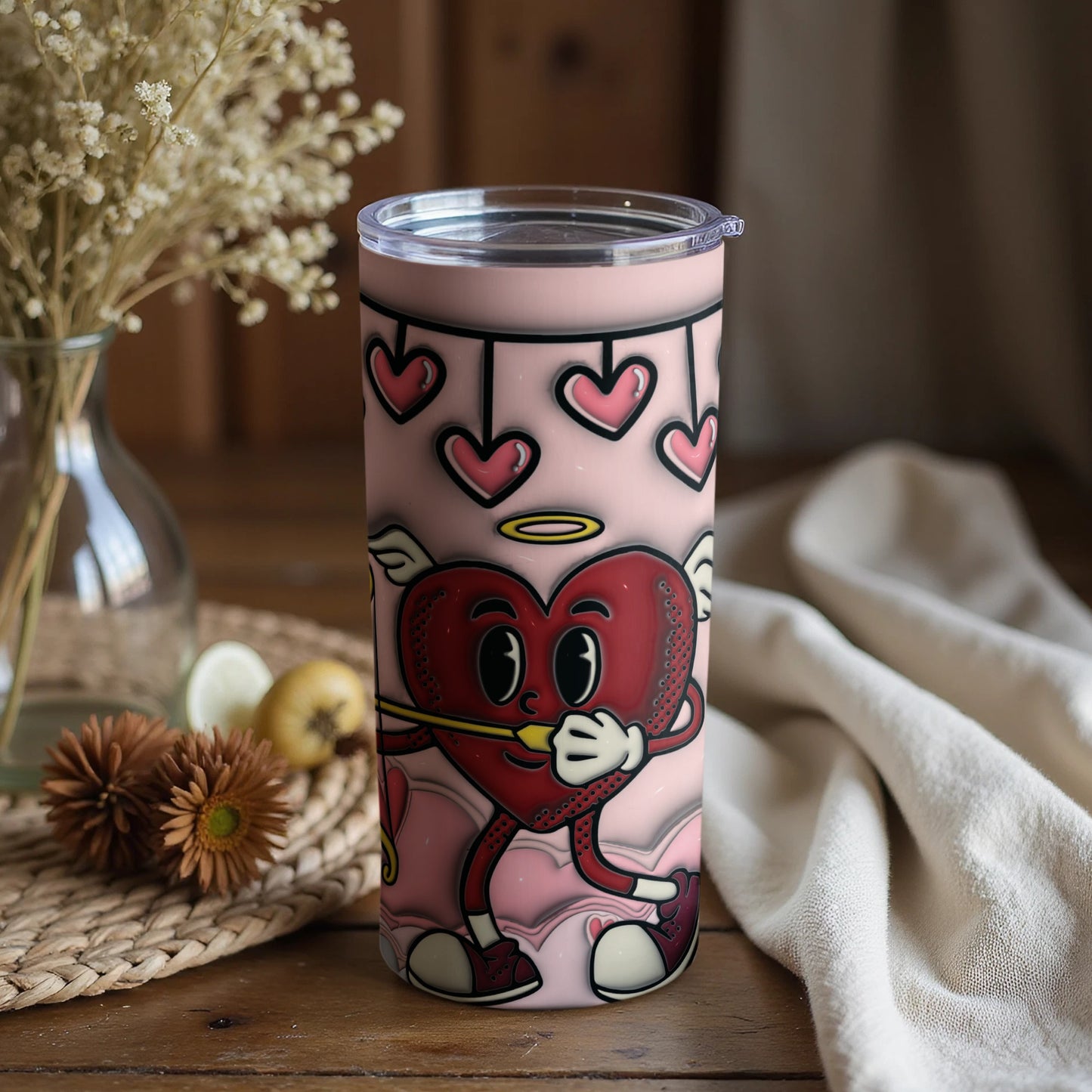 Cute Pink Heart Character Design Tumbler