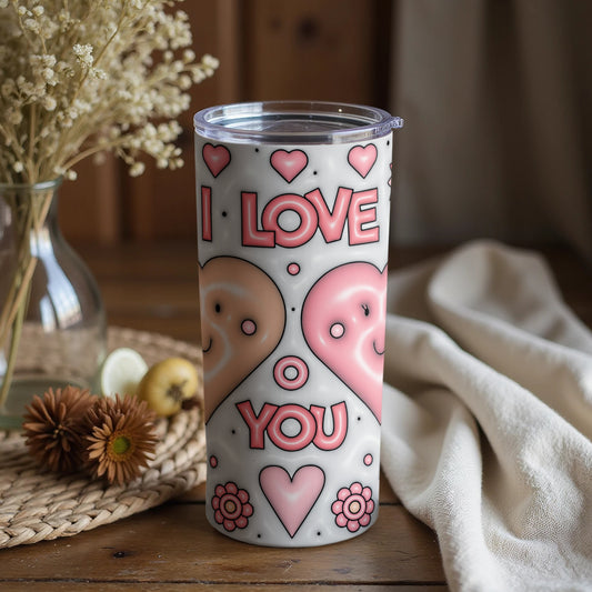 I Love You Cartoon Hearts and Flowers Tumbler Cup