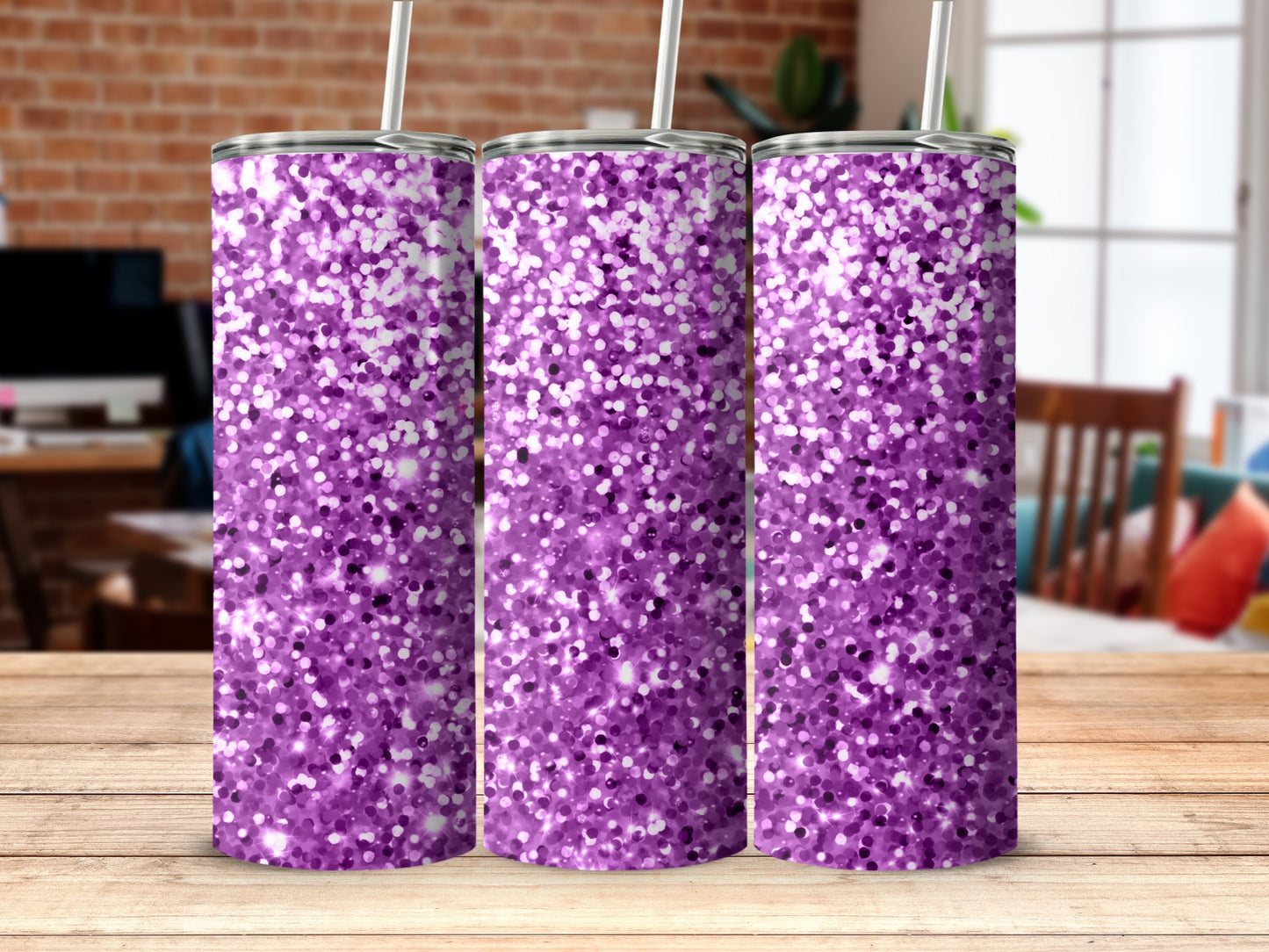 Glittery Purple Sequin Design Tall Stainless Steel Tumbler