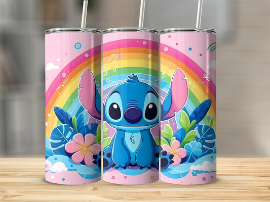 Cute Blue Character and Rainbow Design Tumbler Cup