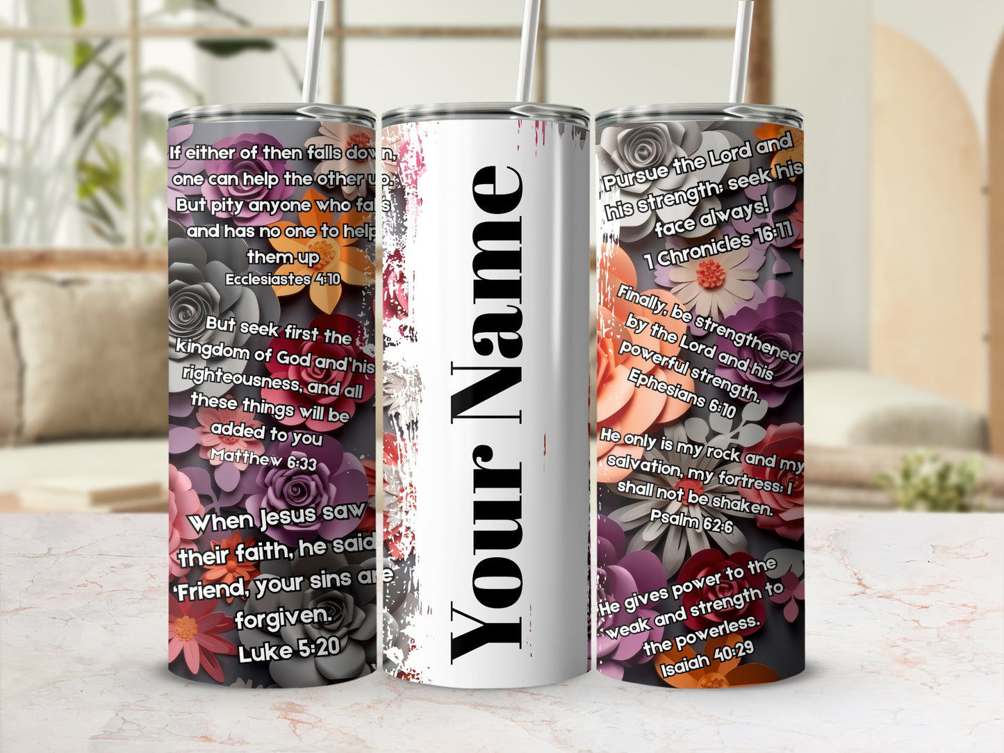 Personalized Floral Bible Verse Tumbler with Your Name