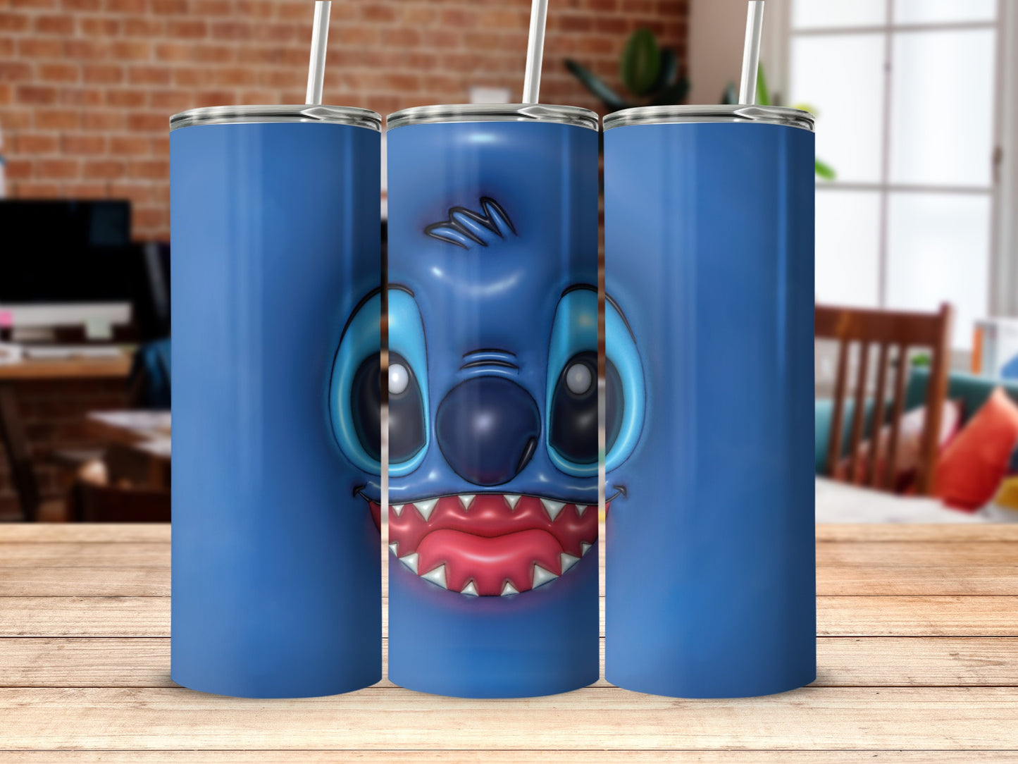 Adorable Blue Character Face Design on Tumbler Product