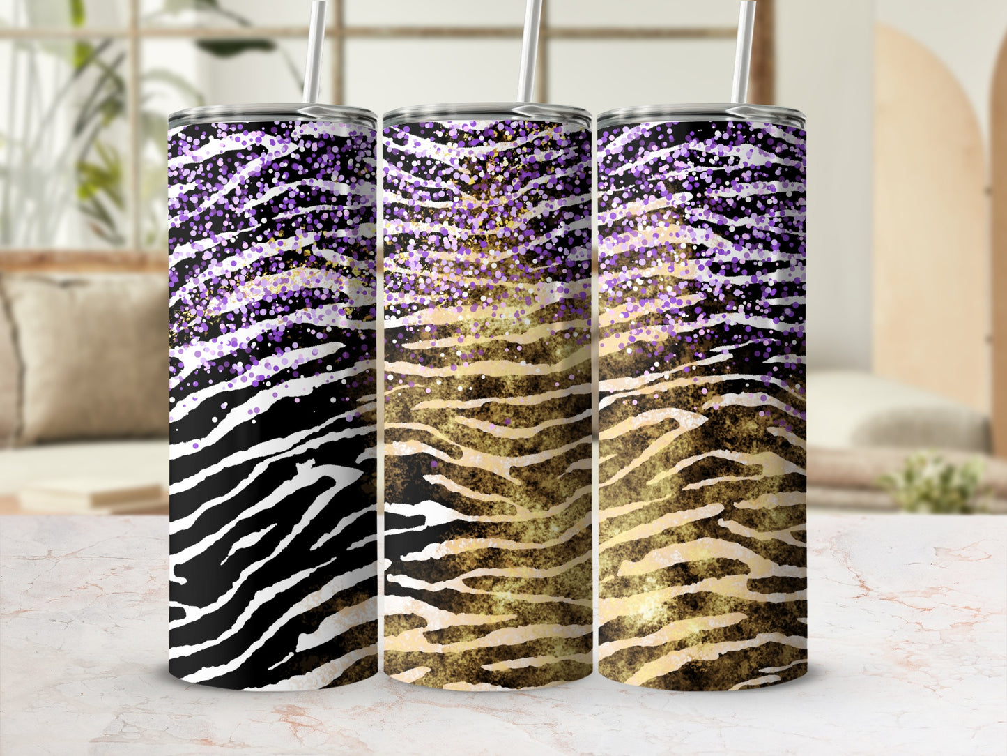 Glittery Animal Print Stainless Steel Tumbler Cup
