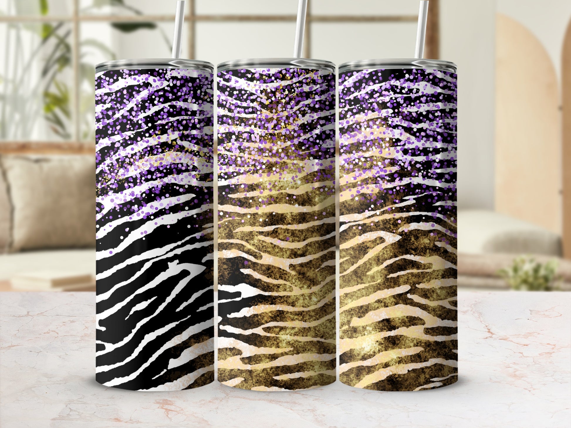 Glittery Animal Print Stainless Steel Tumbler Cup