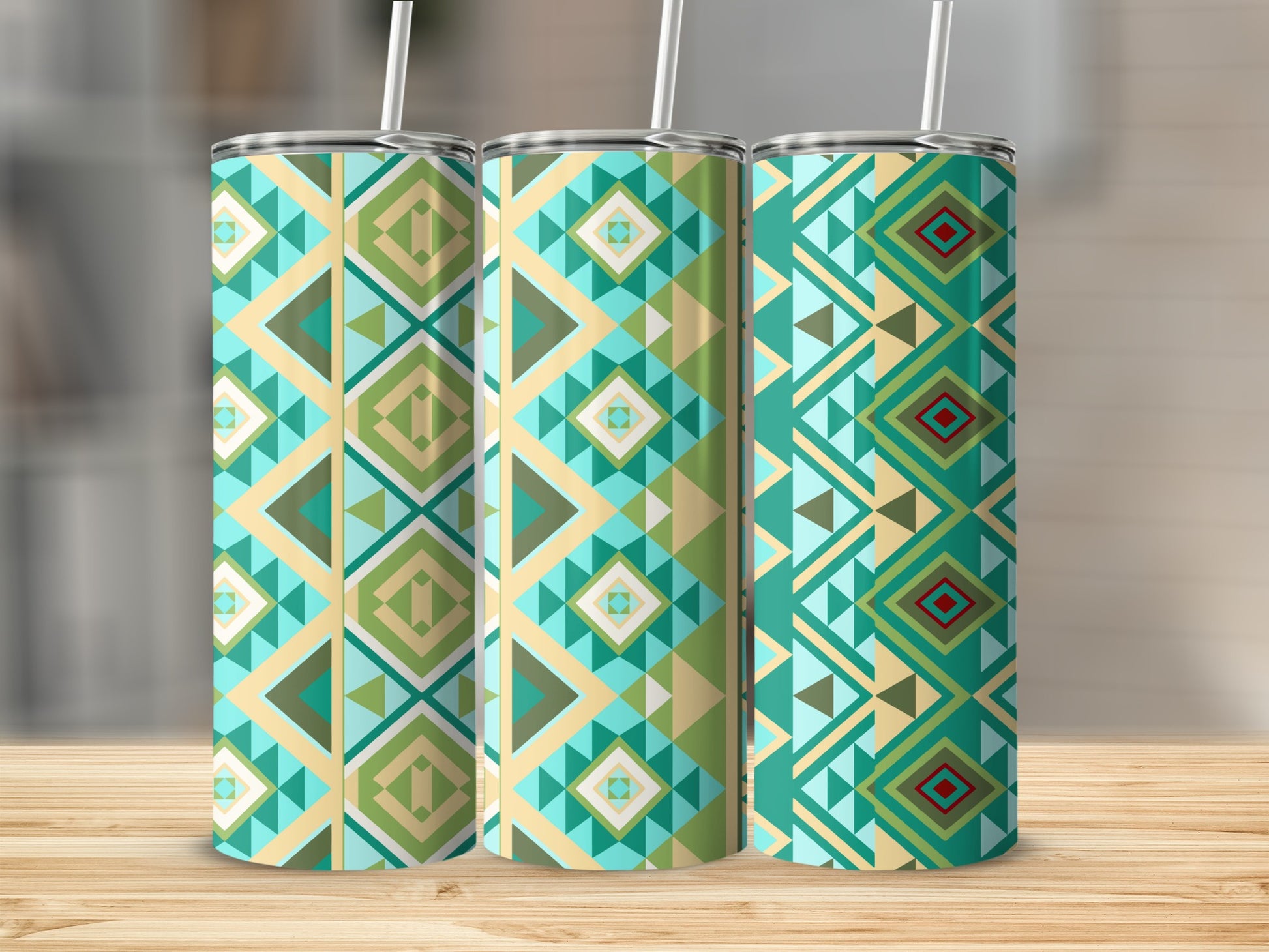 Geometric Patterned Travel Tumbler with Straw