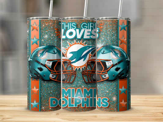 THIS GIRL LOVES MIAMI DOLPHINS Helmets Logo Tumblers