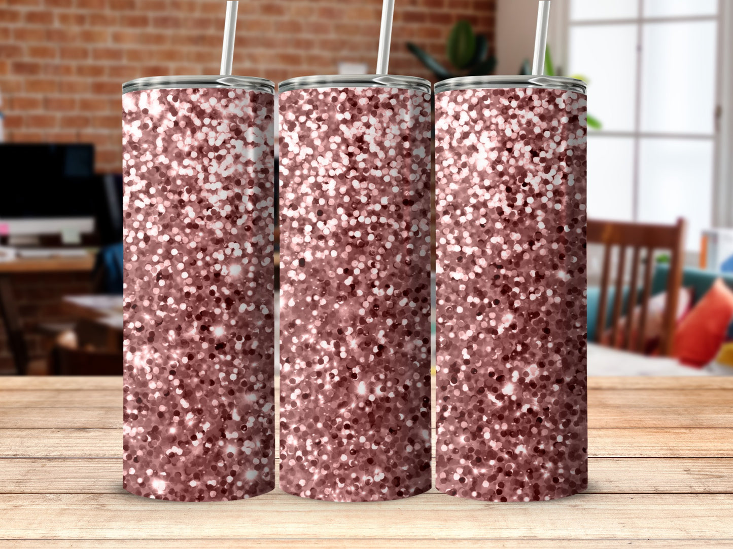 Glittery Sparkle Design Tumbler With Straw