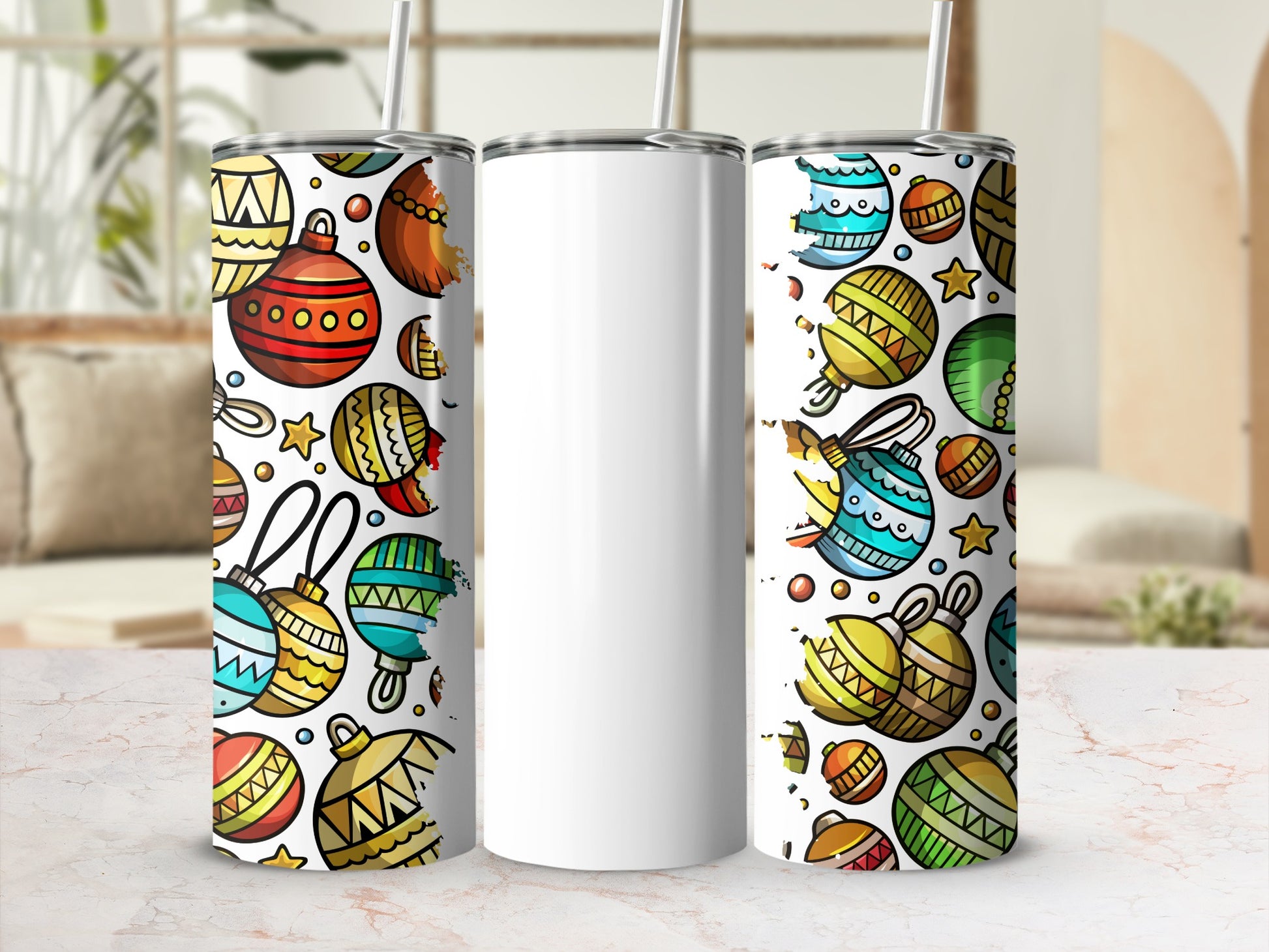 Colorful Christmas Ornaments Pattern Drinkware
