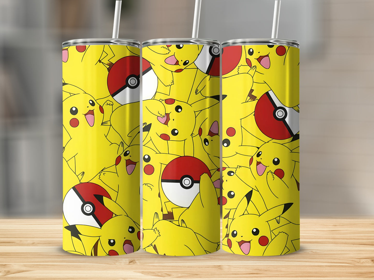 Pikachu and Pokeball Pattern Insulated Tumbler Cup