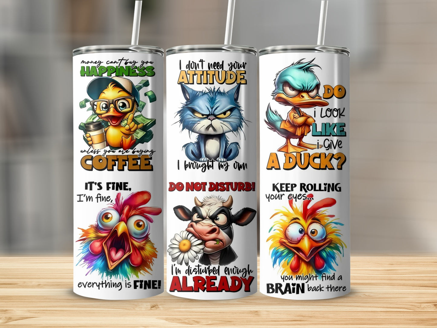 Funny Animal Themed Coffee Tumblers with Attitude Artwork