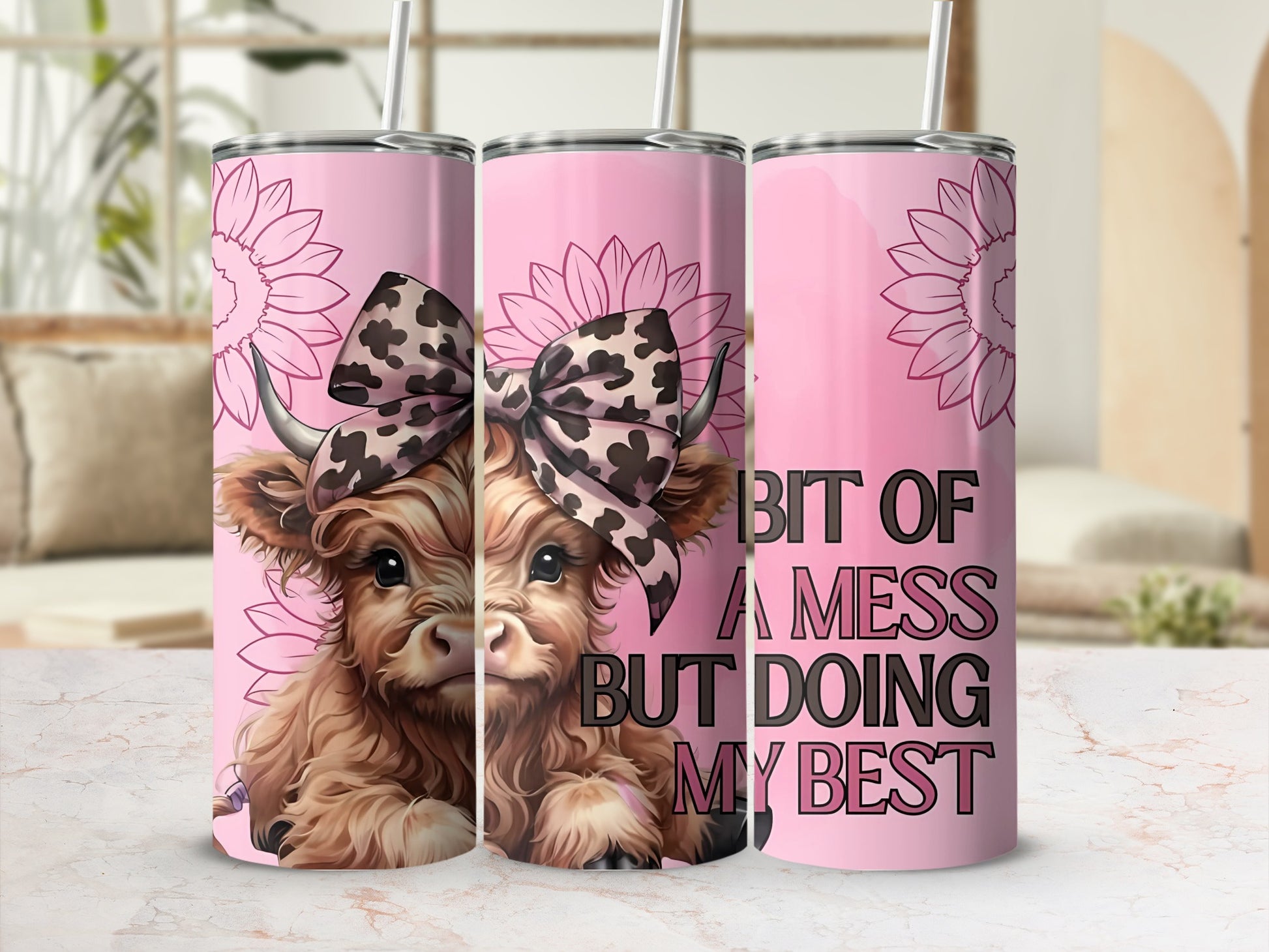 Cute Cow Design Tumbler With Inspirational Quote