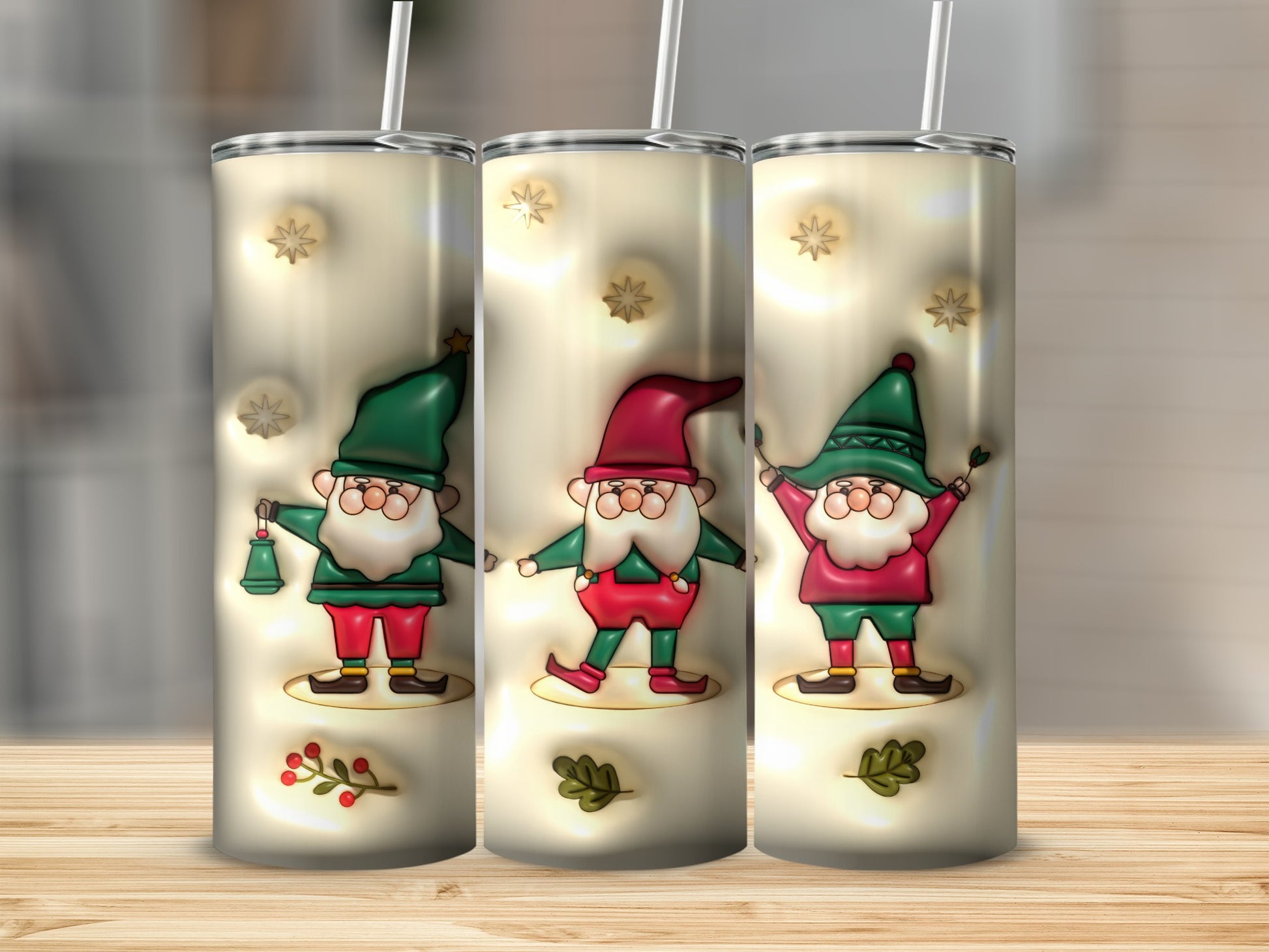 Festive Santa Gnomes Design Stainless Steel Tumbler