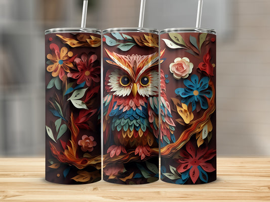 Three tumblers with an owl and floral design.