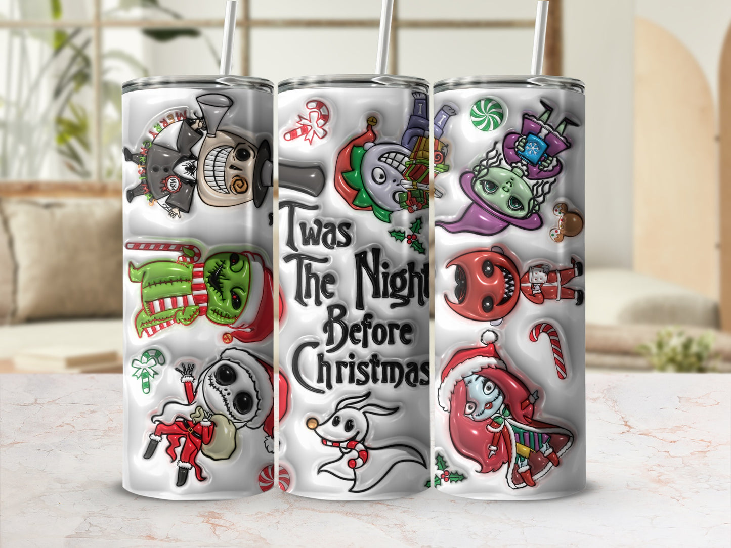 Twas The Night Before Christmas Themed Skinny Tumbler