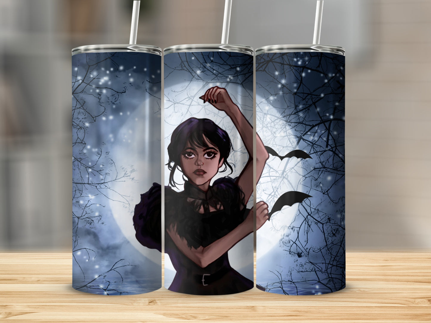 Gothic Girl and Bats Under Moonlight Tumbler Cup