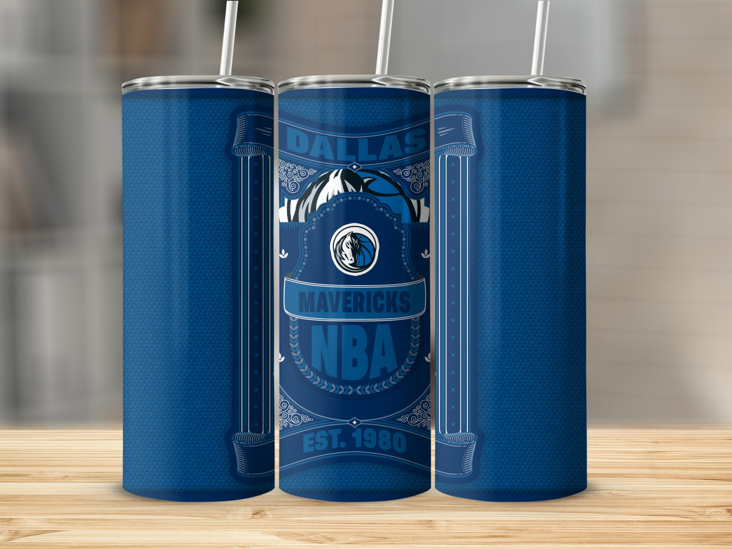Dallas Mavericks NBA Team Est 1980 Blue Pattern Tumbler